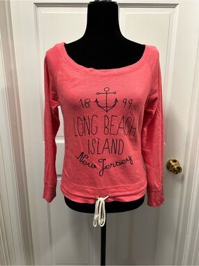 Long Beach island LBI New Jersey medium sweatshirt women wide neck drawstring